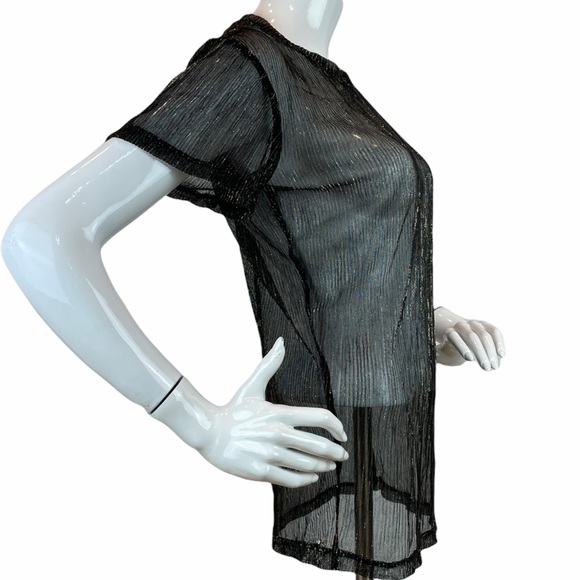 Bar III Sheer Knit Metallic Short Sleeve Crew Neck Blouse - Picture 7 of 9